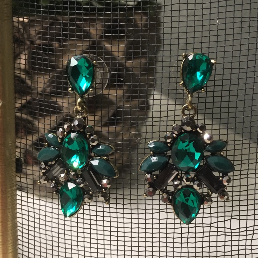 Bauble Bar Green Jeweled Chandelier Earrings